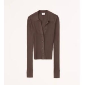 Abercrombie & Fitch Slim Button-Through Sweater Polo Brown - XS